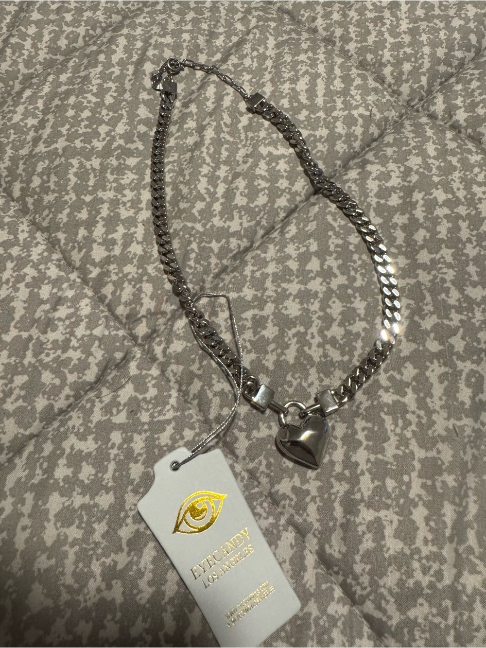 Silver Heart Charm Chain Necklace Eye Candy